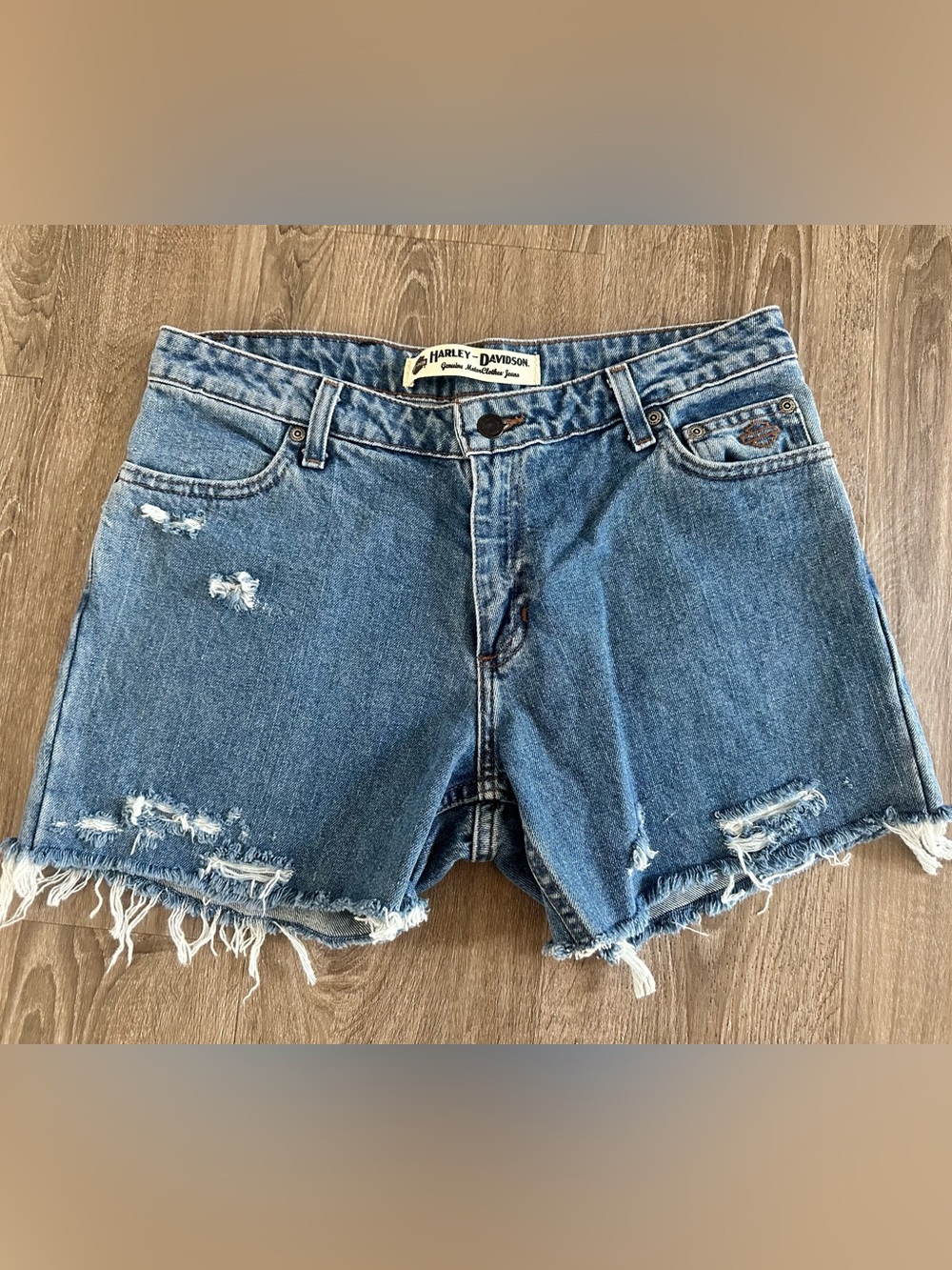 Harley-Davidson Women's Light Blue Distressed Denim Cutoff Shorts